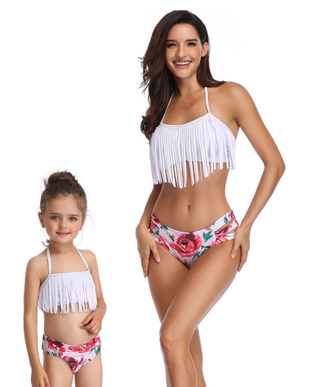 F4730-2 Tassel 2Pcs Family Chic Bikinis Swimsuits Swimwear